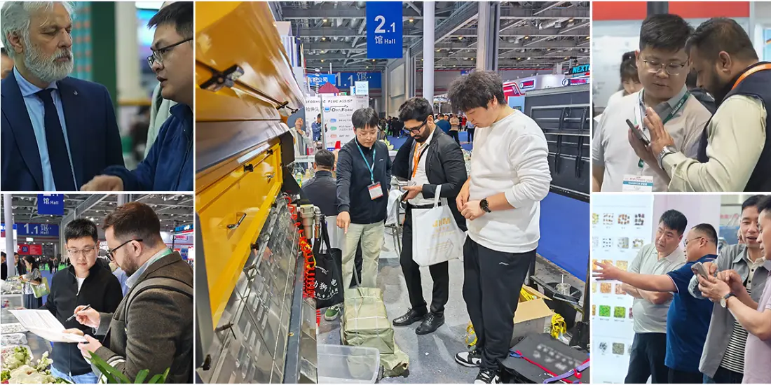 O estande da APEX para triagem óptica de minérios está em exposição em feiras de mineração. Compradores internacionais consultam nossos engenheiros de vendas e técnicos sobre soluções para triagem de minério granular seco com granulometria de 2 mm a 30 mm.