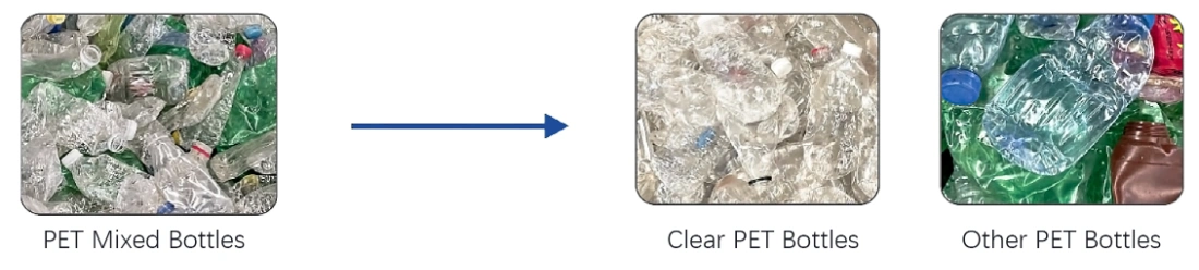 Before and after sorting effect comparison photo of Z Series Medium-Speed Belt-type AI Vision Bottle Sorter